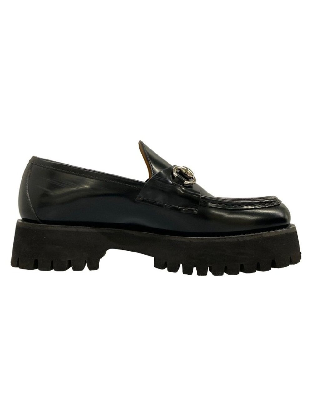 Gucci Loafers 38 Horsebit Black Thick Sole Leather - Picture 2 of 14